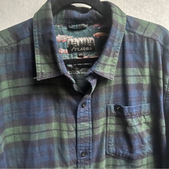 Pladra cotton green blue plaid flannel button up shirt Sz 2X - Picture 4 of 12